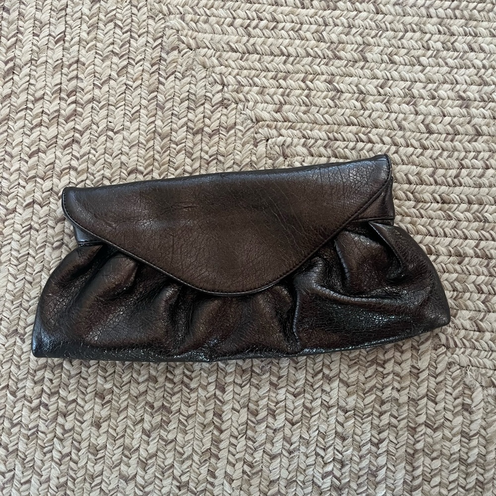 Dark brown leather clutch
